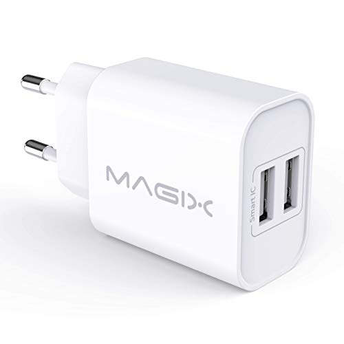 MAGIX Cargador de pared USB dual, (5V-2.4A + 5V-1.0A) salida máxima 5V-3.4A 17W Carga rápida (enchufe EUR)(Blanco)