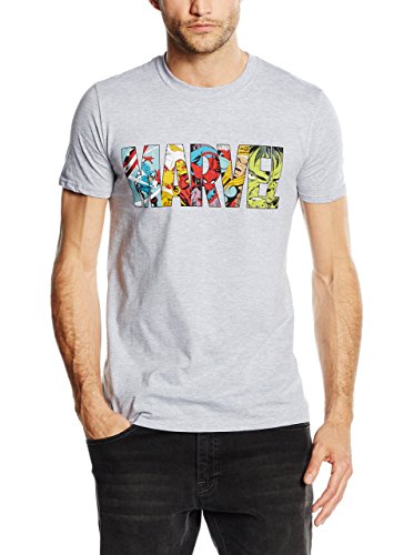 Marvel Comic Strip Logo T-Shirt Camiseta, Gris (Sport Grey), Medium para Hombre