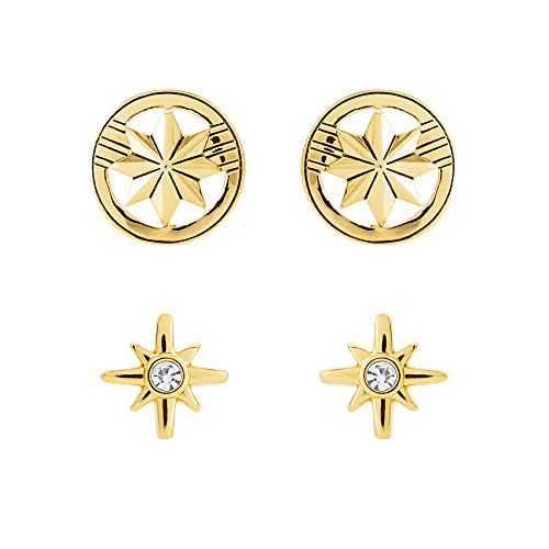 Marvel’s Captain Marvel Hala Star Logo Yellow Gold Plated Stud Earrings Set