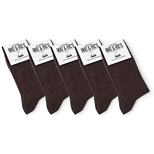Mat & Vic’s Calcetines Clásicos de Vestir para Hombre y Mujer, Algodón, Certificado Oeko-Tex 100, cómodos (5 pares, Coffee Bean, UK 9-12 / EU 43-46)