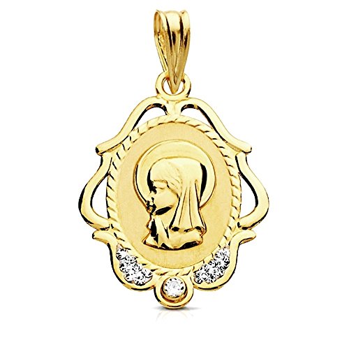Medalla oro 9k Virgen Niña marco tallado circonitas 22mm. [AB3220GR] - Personalizable - GRABACIÓN INCLUIDA EN EL PRECIO