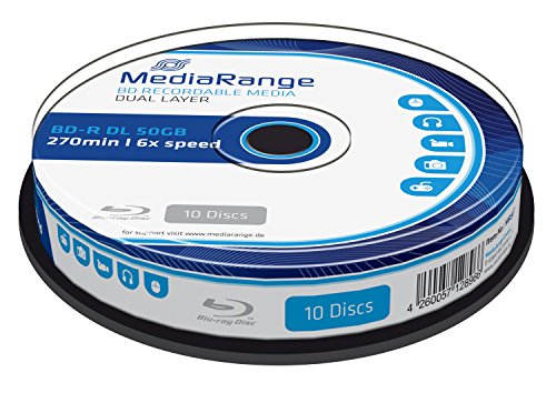 MediaRange MR507 Blu-ray Disc BD-R DL 50GB, 6x de velocidad, imprimible, en Tarrina, 10 unidades