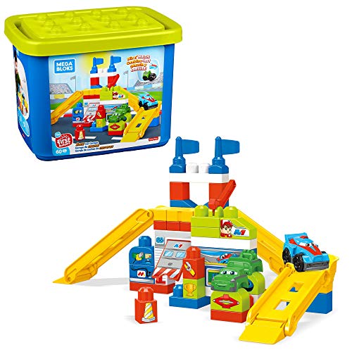 Mega Bloks Garaje de coches de carreras, juguete construcción bebé + 1 año (Mattel FVJ02)