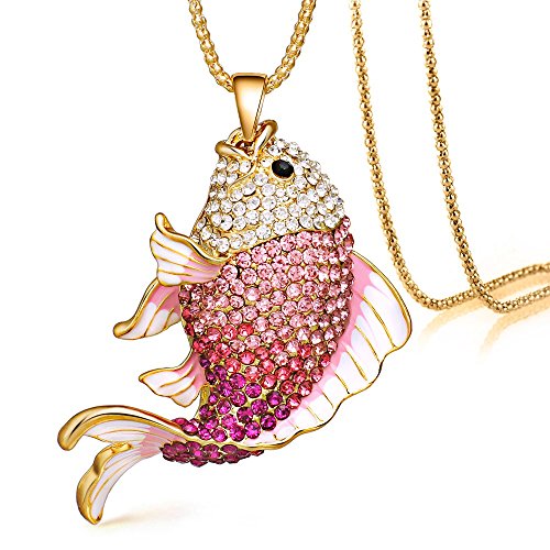 Minekkyes Fish Crystal Goldfish Esmalte Rhinestone Collares Largos Colgantes para Mujeres Charm Party Gift 70Cm