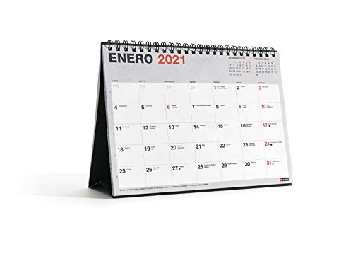 MIQUELRIUS - Calendario de Sobremesa 2021 Básico - Español, A5 210 x 148,5 mm con espacio para escribir y apuntar, Color Gris