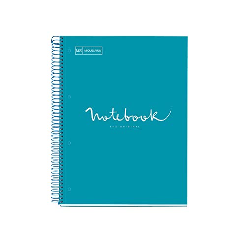 MIQUELRIUS - Cuaderno Notebook Emotions - 1 franja de color, A4, 80 Hojas con rayado horizontal 7mm, Papel 90g, 4 Taladros, Cubierta de Cartón Extraduro, Color Formentera