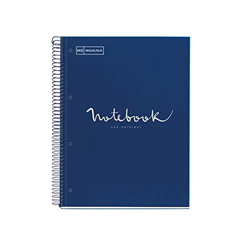 MIQUELRIUS - Cuaderno Notebook Emotions - 1 franja de color, A4, 80 Hojas con rayado horizontal 7mm, Papel 90g, 4 Taladros, Cubierta de Cartón Extraduro, Color Marino