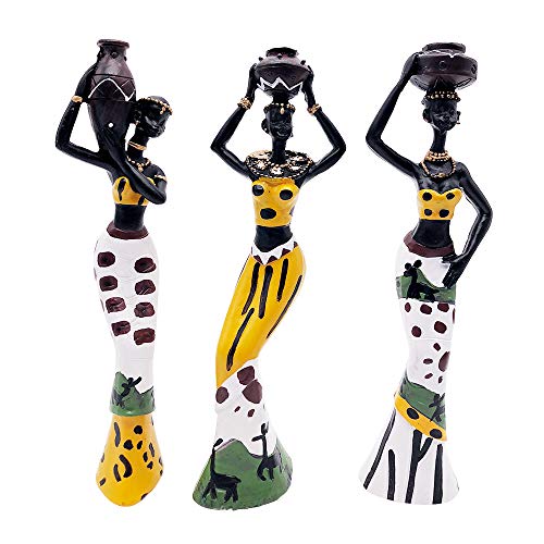 MonLiya 3 Unidades de Escultura Africana, Figura Femenina Tribal señora Estatua decoración Coleccionable Pieza de Arte Humana Decorativa para el hogar Negro Figuras Creativas artesanías Adornos