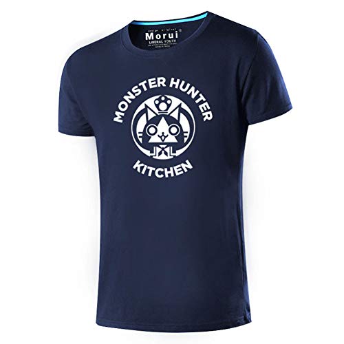 Monster Hunter Kitchen T-Camisa,Videojuego Mh 3D Impreso 100% Algodón Sólido Short Sleeve para Los Amantes del Juego De Verano Adolescente Azul M
