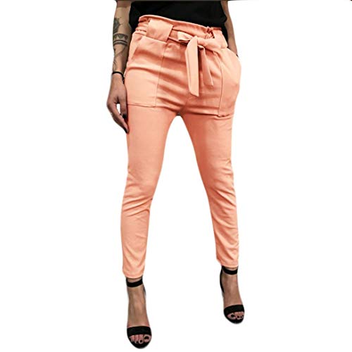 Mujeres Primavera Pantalones Largos Elásticos Cintura Alta Color Sólido Mode De Marca Regla Coincidencia Ocio Señoras Lápiz Pantalones Partido Negocio Fts Trabajo (Color : Naranja, Size : XL)