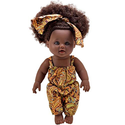 Muñeca negra africana de bebé de 30 cm con pelo rizado y ojos marrones, el mejor regalo para Navidad de cumpleaños