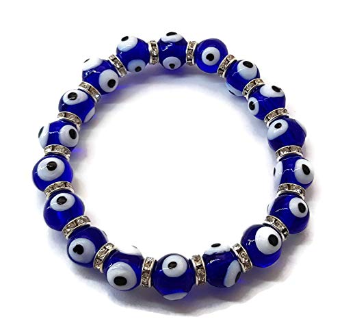 Mystic Jewels By Dalia Mal de Ojo Estiramiento de Pulsera con zirconitas - Ojo Turco Azul clásico - 18 Abalorios (Azul)