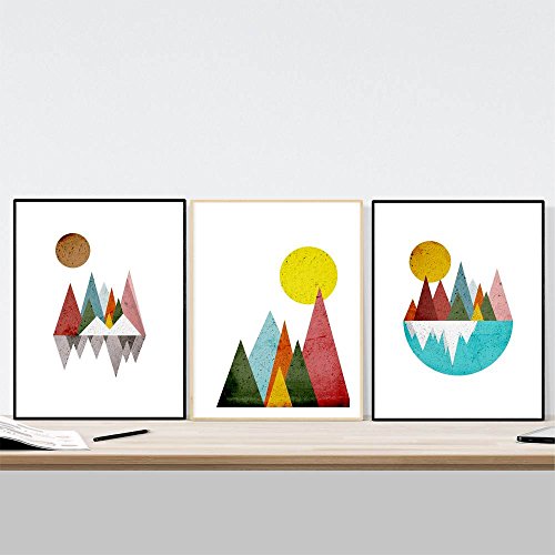 Nacnic Set de 3 láminas para enmarcar Montañas Geométricas. Posters con imágenes geometricas, tamaño 30x40 cm. Decoración de hogar. Papel 250 Gramos Decora el salón, o Haz