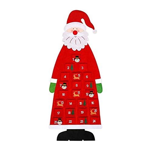 Navidad Calendario de Adviento con Bolsillos de Fieltro for Colgar Tela Wall Santa Claus Calendario de Adviento Exquisita decoración de Cuenta Regresiva Calendario de Navidad (Color : Red)