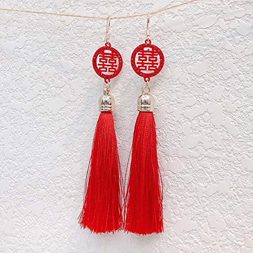 Navidad festivo estilo chino pendientes largos de borla pendientes de novia rojos palabra feliz pendientes de nudo chino gancho de oreja clip de oreja regalo