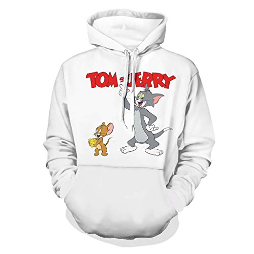 Niersensea Tom and Jerry - Sudadera con capucha para niña, diseño con gráfico de manga larga, divertida, color blanco