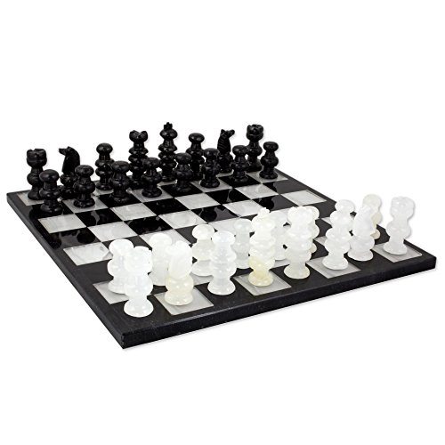 NOVICA White Onyx and Black Marble Hand Carved Stone Chess Set 'Classic' Juego de Ajedrez de ónix y mármol de Novia, Blanco, Negro, Blanco y Negro, 12"x12"Inch