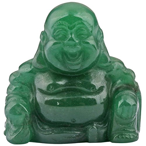 Nupuyai - Figura de Buda sonriente con piedras preciosas y cristal de la suerte, Aventurina verde