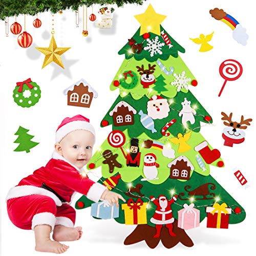 O-Kinee Árbol de Navidad de Fieltro, 3.3ft DIY Christmas Hanging Tree Set con 30 Piezas Adornos, Fieltro Arbol de Navidad para Niños Decoración Pared Puerta Hogar Año Nuevo Navidad Regalo