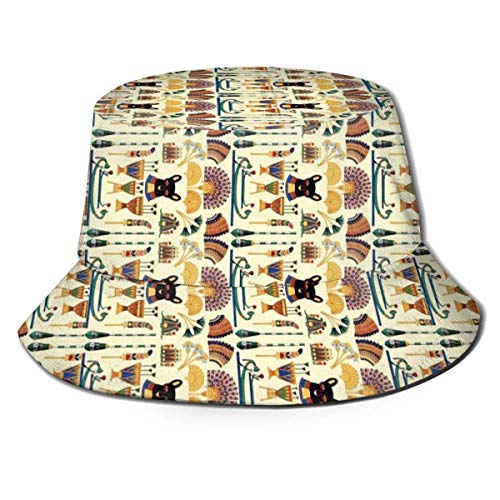 ONLED Sombrero de cubo plegable reversible para gatos negros con impresión de Egipto antiguo Sombrero de pescador sombrero Cap Camping Pesca Safari para hombres y mujeres
