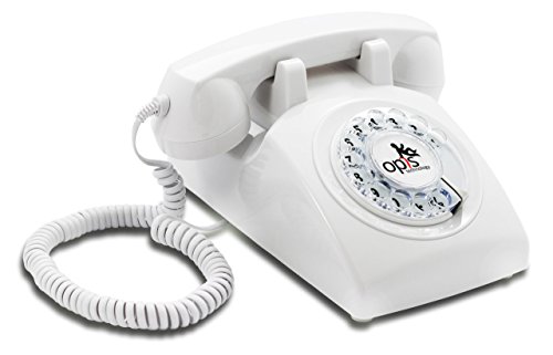 OPIS 60s Cable con Logo de Opis Technology: Teléfono Estilo Retro/teléfono Vintage de los años Sesenta con Disco de marcar (Blanco)