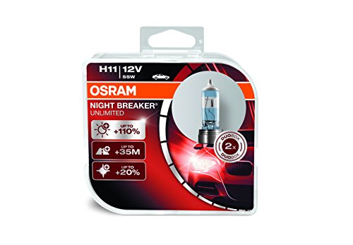 OSRAM NIGHT BREAKER UNLIMITED H11, Halogen-Scheinwerferlampe, 64211NBU-HCB, automóvil de 12 V, caja doble (2 unidades)