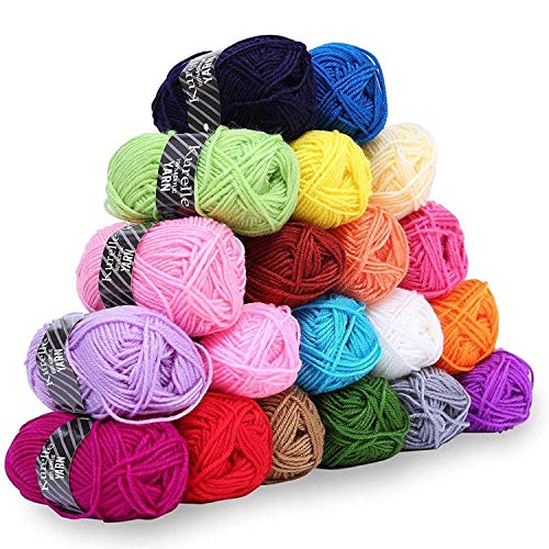 Pack de 20 Madejas Hilo de tejer/Hilo Acrilico - Perfecto para Crochet y Tejer - Acrílicos Skeins en una variedad de colores - 40 Metros Hilo de Acrílico 20 x 25g