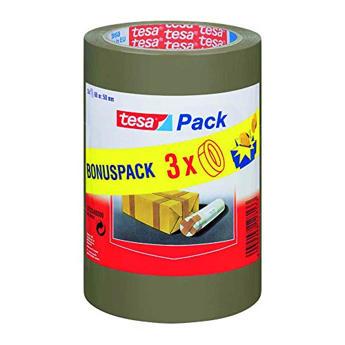Pack de 3 rollos cinta embalaje tesapack, color marrón (66m x 50mm)