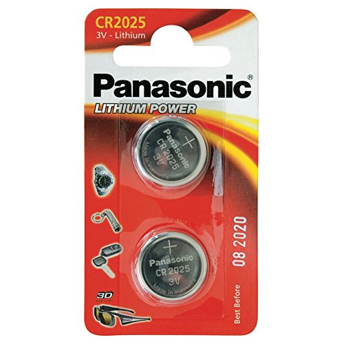 Panasonic CR2025 Pila botón de litio no-recargable, 3V, 165 mAh, Paquete de 2 unidades