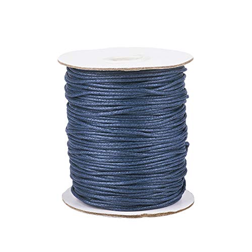 Pandahall Cuerda de algodón encerado trenzado de 1,5 mm, para manualidades, macramé, cuerda con carrete (azul prusiano)