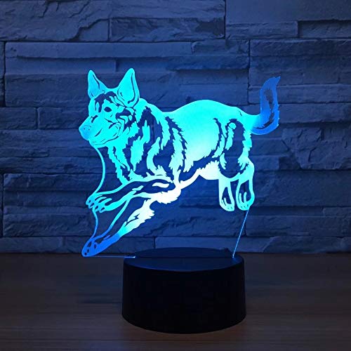 Pastor alemán Stray Dog Night Light Holograma Luz Decorativa Lámpara de Mesa Colorida Regalo de cumpleaños para Amigos de los niños
