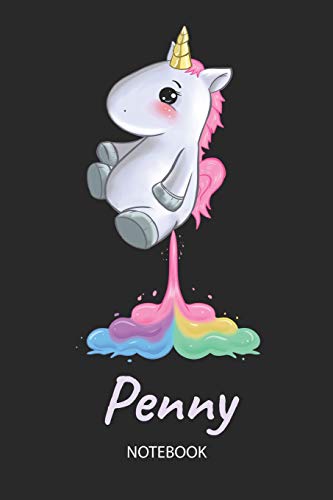 Penny - Notebook: Blank Lined Personalized & Customized Name Rainbow Farting Unicorn School Notebook / Journal for Girls & Women. Funny Unicorn Desk ... School Supplies, Birthday & Christmas Gift.