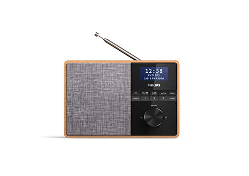 Philips R5505/10 Radio con Bluetooth (Carcasa de Madera, Radio Dab+/FM, Controlador de Altavoz de Rango Completo de 3", Temporizador de Cocina, Alimentación por Red o Batería) Modelo de 2020/2021