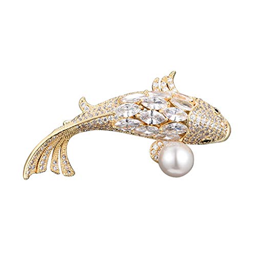 Pin de joyería de regalos para mujeres De las mujeres broche de joyería suerte Crystal Fish Pin cristalino de la broche de perlas de cristal broches y prendedores Broches y alfileres ( Color : Gold )