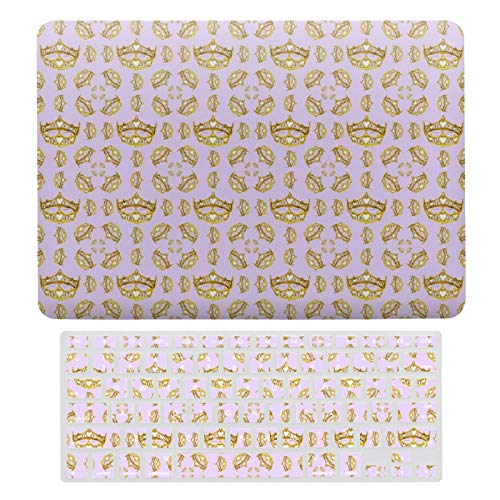 Plastic Hard Shell Case & Keyboard Cover Compatible with MacBook Air 13 (Models: A1466、A1369), Gold Crown Tiaras Pale Lilac Laptop Keyboard Membrane Protective Shell Set