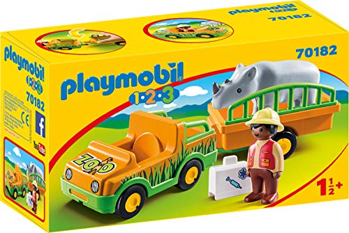 PLAYMOBIL 1.2.3 Vehículo Zoo Rinoceronte, Color Multicolor, Estándar (70182)