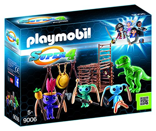 PLAYMOBIL-Guerrero Alien con Trampa por T-Rex Personajes de la Serie Super 4, Multicolor, 24,8 x 7,2 x 18,7 cm 9006