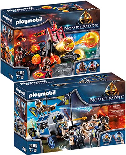 PLAYMOBIL® Novelmore Set de 2 Juegos 70392 70394 Transporte del Tesoro + Catapulta de Lava
