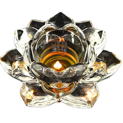 Portavelas de cristal de flor de loto de 12,7 cm, portavelas de cristal para meditación y decoración de mesa de Navidad, paquete de 2