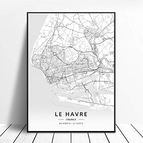 Póster del Mapa del Arte de la Lona de Nancy Reims Valenciennes Perpignan Dijon Le Havre Francia 50x70cm Sin Marco AQ-902