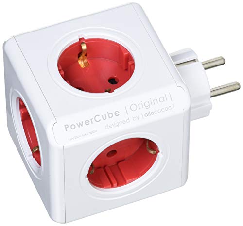 PowerCube Original - Regleta de 5 tomas de corriente, Color Rojo