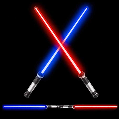 PPJA 2PCS Laser Lightsaber Boy Gril Toys Sword Cosplay, 2-in-1 Laser Sword, Newest Light Up LED 7 Colors FX Dual Saber with Sound, For Kid, Galaxy War Fighters and Warriors