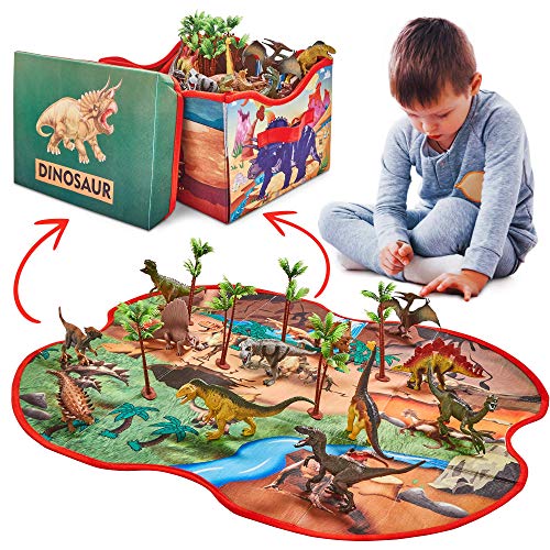 Prehistoric World - Juguete con Forma de Dinosaurio - 12 Figuras de Dinosaurios - Caja de Almacenamiento 2 en 1 - Juguetes para niños de 3 años en adelante