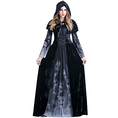 PROTAURI Adulto Disfraz de Halloween Dama Traje de Bruja Mujeres Cosplay Vampiresa Vestido de Calavera