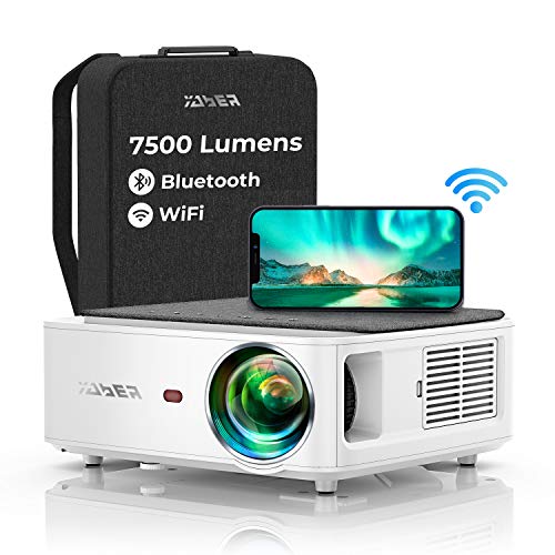 Proyector WiFi Bluetooth 1080P, YABER V6 7500 Proyector WiFi Full HD 1080P Nativo Soporta 4K [Mochila incluida], Ajuste Digital de 4 Puntos Función de Zoom, Proyector Portátil para Cine en Casa y PPT