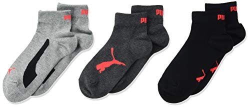 PUMA Kids' Bwt Quarter Socks (3 Pack) calcetines, Gris/Negro, 35/38 Unisex Niños