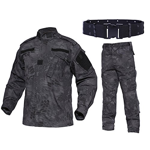 QMFIVE Tactical Typhon Kryptek Hombres BDU Combat Camiseta de Chaqueta y Pantalones Traje Woodland Camo para Juego de Guerra Ejército Militar Paintball Airsoft Tiro