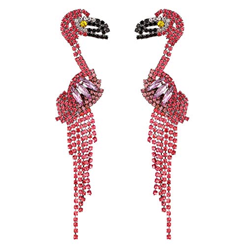 QTKJ Un par de pendientes largos para mujer, diseño de flamenco, color rosa