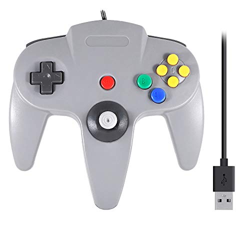 QUMOX Gaming USB Mando Controlador Gamepad con Cable para Consola Nintendo 64 N64 Gris