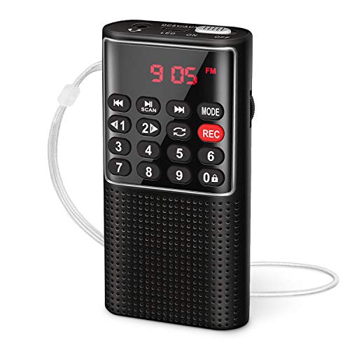 Radio portátil de Bolsillo FM J-328, Radio Walkman Digital con grabadora, Reproductor de música MP3 Micro-SD/TF/AUX, batería Recargable y Botones de Bloqueo para Correr, Caminar, Viajar, por PRUNUS